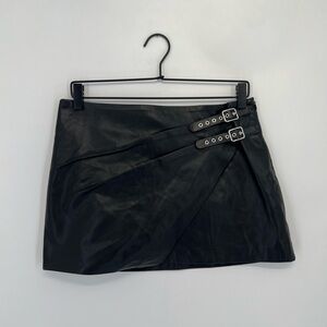 Zara Faux Leather Wrap Double Side Buckle Strap Pleated Micro Mini Skirt